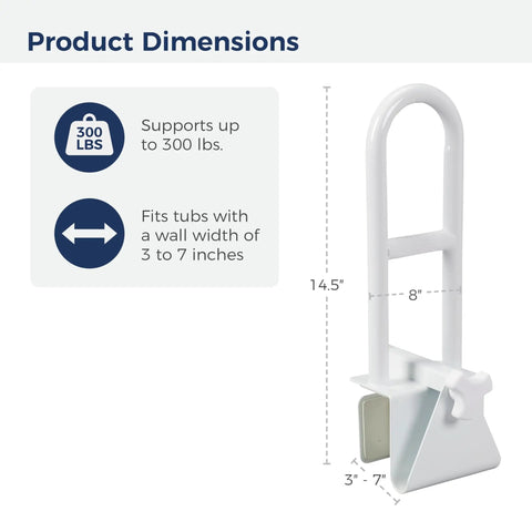 Handicap Shower Grab Bar For Bathtub And Shower White No Tool Install Heavy Duty Durable Steel Hand Rail dimensions and features