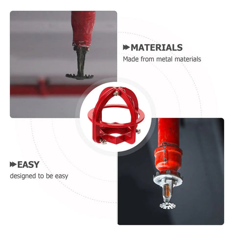 Tough As Nails Fire Sprinkler Head Guard Cover Designed For Flush Side Wall And Semi Recessed Systems showing a red metal guard around sprinkler.
