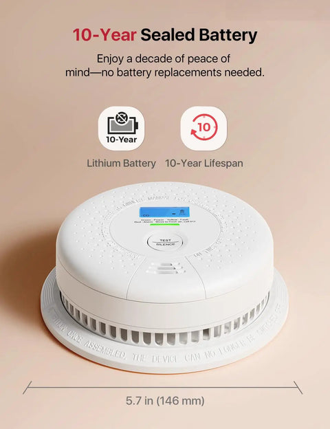 2-in-1 Smoke And Carbon Monoxide Detector With Display, 10 Year Battery, UL 217 And UL 2034 Certified, Model SC01, 3 Pack