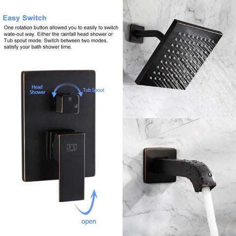 Shower Faucet With Tub Spout In Oil Rubbed Bronze Wall Mounted Rainfall Shower Head And Handle Set, control valve detail