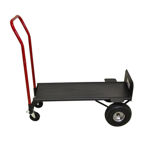 Heavy Duty Hand Truck Converts From Two Wheel To Four Wheel Platform With Solid Steel Deck Preventing Load Slippage