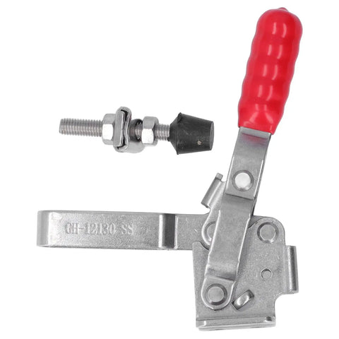 Heavy Duty Toggle Clamp With Stainless Steel Body And Plastic Handle, 227Kg Clamping Force, side view showing mechanism and handle