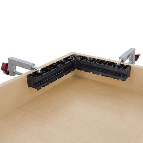 8 Inch Clamp Squares 90 Degree Positioning Corner Clamp For Woodworking Right Angle Clamps Built Pro Grade Picture Frames, Boxes, Cabinets, And Drawers Set Of 2 in use on a wooden box corner.