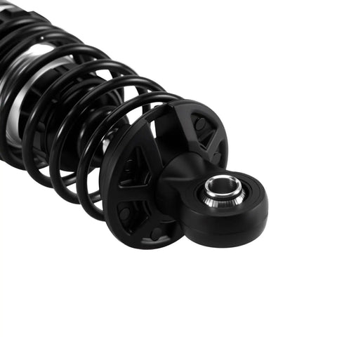 Close-up of 45mm Oil Shocks With Progressive Rate Springs For One Twelfth Losi Nascar RC, showing CNC machined aluminum body and nylon rod end.