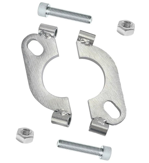 Heavy Duty 2 Pack Split Flange Repair Kit For Cars And Motorcycles 2 Bolt Flat Oval Design with bolts and nuts for secure exhaust repairs.
