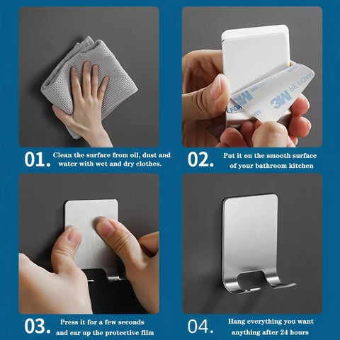 Heavy Duty Self Adhesive Razor Holder And Shower Hook Set In Stainless Steel Stick On Wall Hangers installation steps.