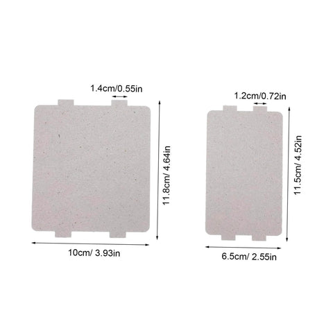 Microwave Filter Replacement Mica Flakes Insulation Sheets for DIY Kit showing two sizes with measurements for easy install.