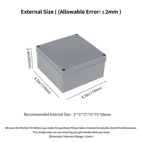 Set Of 6 IP65 Waterproof Junction Boxes 4x4x3 Inches ABS Plastic Dustproof Outdoor Electrical Enclosures For Conduit Projects, All Weather Tough Build Outdoor Box Kit, Ideal For Weatherproof Outdoor Installations. grey ABS junction box with dimensions