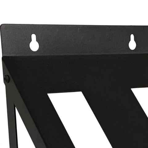 Close-up of Heavy Duty Wall Mount Tool Organizer For Circular Saws And Power Tools with mounting holes, powder-coated finish.