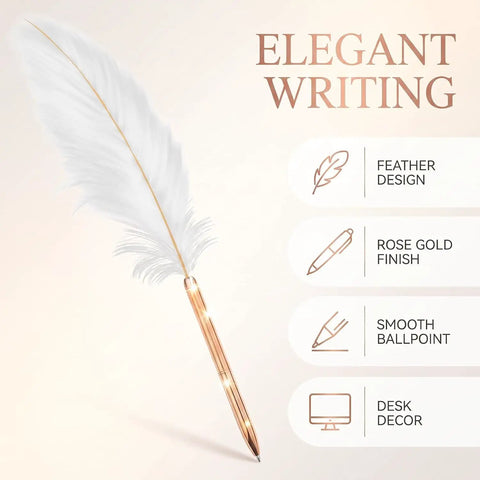 Top Shelf White Retro Feather Ballpoint Pens Two Pack Slick Refillable Signature Writing Set For Weddings Offices And Journals Smooth Glide Ink featuring a white feather design and rose gold finish.