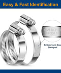 Beefy Heavy Duty Hose Clamp Kit 5/16 to 2 3/4 Inches 8 to 70mm SAE Standard 304 Stainless Steel with size marking
