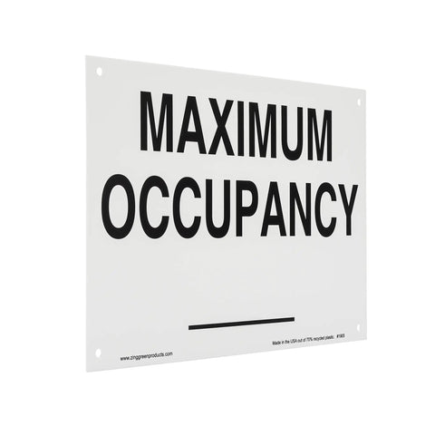 Max Occupancy XXX Safety Sign With Number Kit Recycled Plastic Signage Black On White 7 Inch By 10 Inch 70 Percent Post Consumer Content UL Validated Recycled Material For Fire Code Compliance In Rooms And Buildings