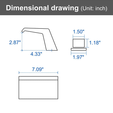 Matte Black Waterfall Tub Filler Deck Mount With Three Hole Roman Tub Faucet dimensional drawing showing measurements.