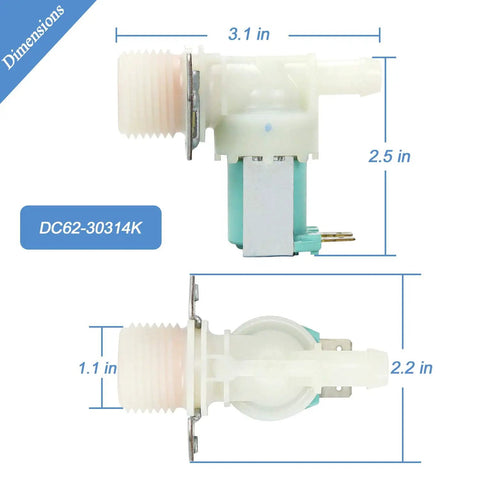 Washer Water Inlet Valve Set Replacement DC62-30312J And DC62-30314K For Samsung And Kenmore Washers Cold And Hot Side Inlet Valves DIY Friendly Install Durable Replacement Kit Fits 1810145 AP4204535 TOMOON, DC62-30314K dimensions