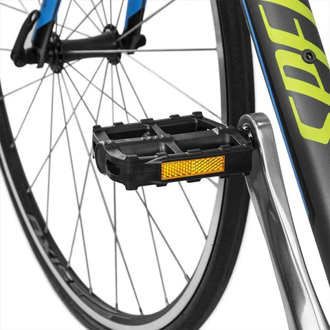 Close-up of a bike pedal on a bicycle with Two Set 9/16 Inch Bike Pedals Non Slip Lightweight Durable For Most Adult Bikes And MTBs Ready For City Cruising And Mountain Trails Comfortable Grip And Smooth Spin With EPB Bearing System