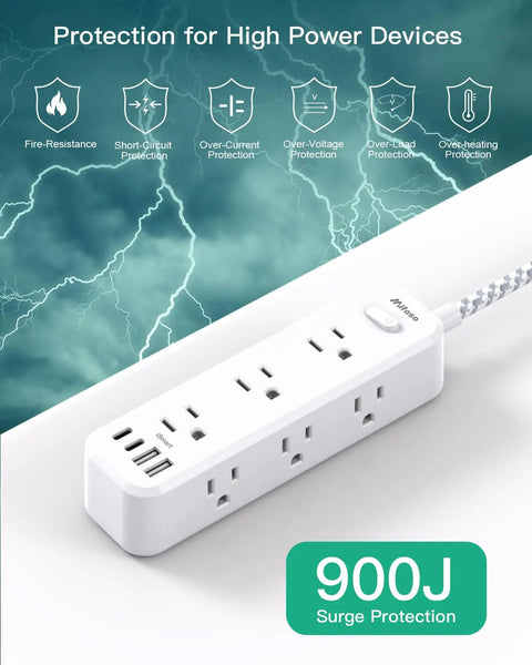 Heavy Duty Surge Protector Power Strip With 15 Foot Extension Cord Featuring 13 Outlets And Four Smart Usb Ports For Plug And Play Hella Smooth Multi Device Charging Setup showing surge protection details.