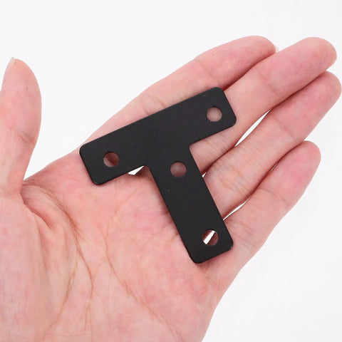 Beefy Heavy Duty Black T Shape Corner Brackets 20 Pieces Stainless Steel With Screws Small Flat Corner Braces in hand