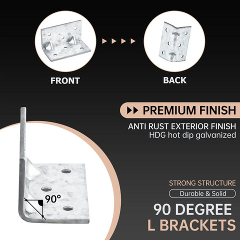 Heavy Duty Hot Dip Galvanized Corner Braces For Wood And DIY Frame Works Tough Reinforced L Angle Brackets with 90 degree angle.