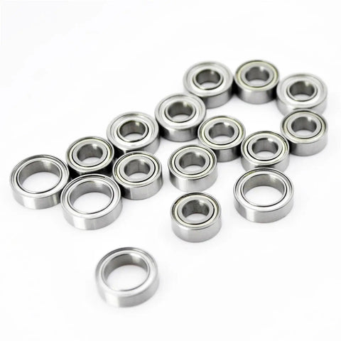 Dope Upgrade Miniature Ball Bearings Kit Sealed Bearings For One Tenth Scale RC Car TT02 TT02D Upgrades And Accessories 16 Pieces Deep Groove Precision Bearings For Smoother Handling And Performance., 16 sealed metal ball bearings on white background