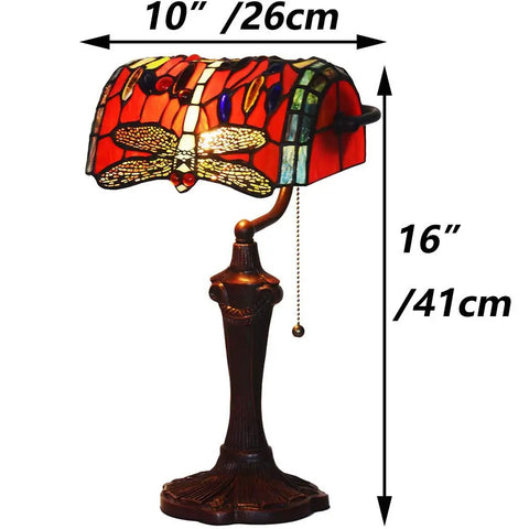 Dragonfly Tiffany Style Stained Glass Desk Lamp for Reading and Working, Banker Table Lamp With Adjustable Directional Light, 10x16 inches