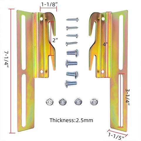 2 Pack Heavy Duty Model 711 Headboard Adapter Brackets Convert Bolt On Metal Bed Frames To Hook Style Connections With Slick Offset Mounting measures 7-1/4 by 2 inches.