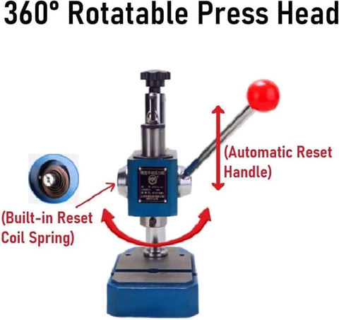 Boss Grade Manual Arbor Press Built Rock Solid For Shop Floors Providing Three Sixty Degree Rotatable Head With Adjustable Height Settings, showing press head detail.