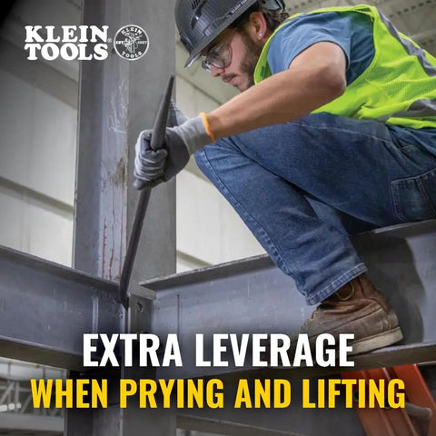 Worker using Made in USA Round 7/8 Inch by 36 Inch Connecting Bar for aligning metal beams in construction site