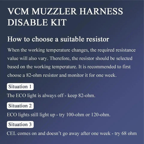 VCM Muzzler Harness Disable Kit instructions for choosing suitable resistor for Muzzler Tuner For Honda Odyssey Pilot Accord Ridgeline