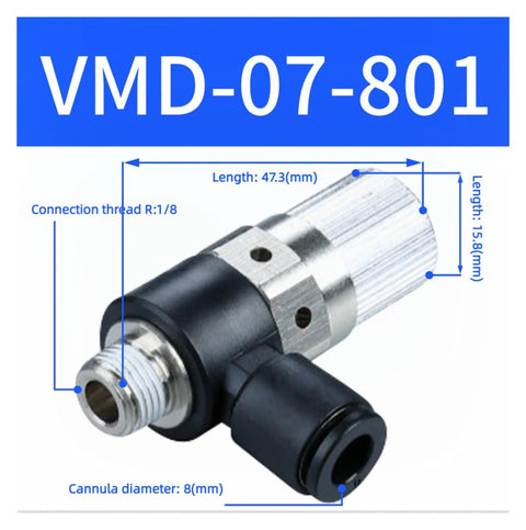 High Suction Vacuum Ejector With Negative Pressure Valve For Pneumatic Systems VMD-07-10-801-601, front view showing connection threads