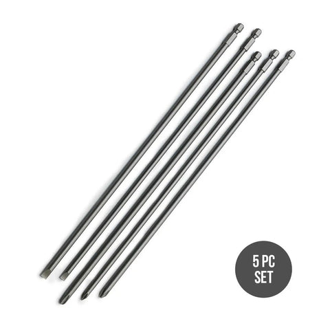 Extra Long 12 Inch Bit Set For Power Drivers 5 Piece Cr V Steel Screwdriver Bits Phillips PH1 PH2 PH3 And Slotted Three Sixteenths