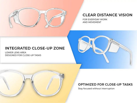 Built Like A Tank Z87 Plus Safety Reading Glasses With Wraparound UV400 Side Shields And Shatterproof Lenses in clear design.