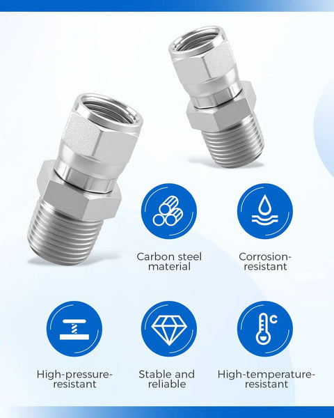 Heavy Duty Hydraulic Hose Adapter Fitting 2 Pack 3/8 Inch Male NPTF To 3/8 Inch Female JIC 37 Degree Swivel Carbon Steel Straight Pipe Joint With Galvanized Finish For Superior Rust And Corrosion Resistance, carbon steel