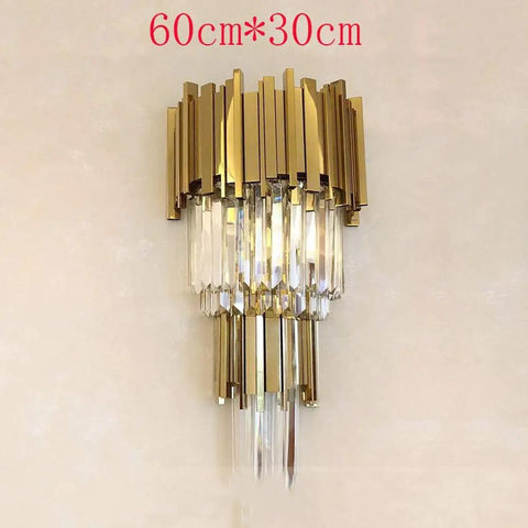 Sleek Led Wall Sconce Textured Crystal Glass Rod Shade Brushed Steel Frame Bedroom Hallway Lounge Zero Glare Glow with golden accents.