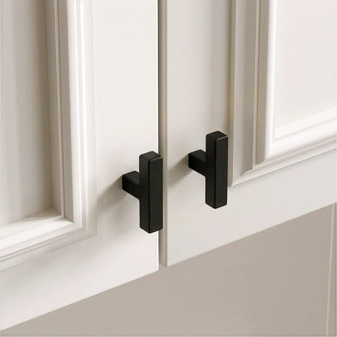 5 Pack Black Square T Bar Cabinet Knobs With Single Hole Slick Stainless Steel Modern Drawer Pull Handles For Kitchen Bathroom Cabinets Cupboards