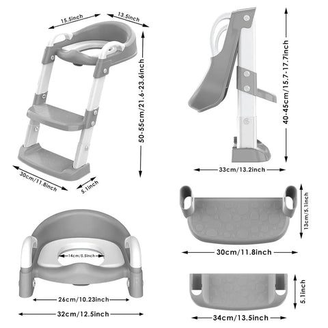 Detailed measurements of Toddler Potty Training Seat With Height Adjustable Step Stool Ladder for easy potty training.