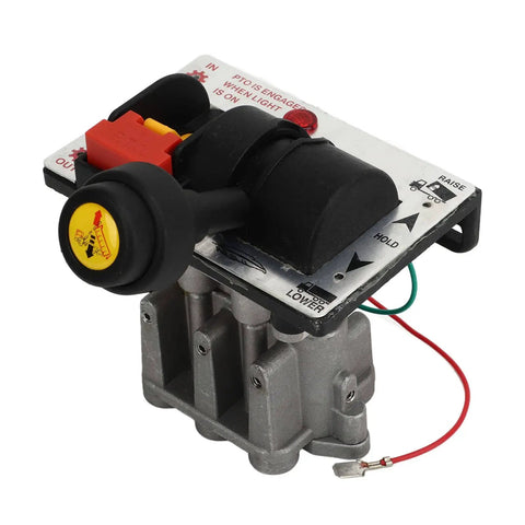Proportional Controls With PTO Switch And Slow Down Tipper Switch For Dump Truck Hydraulic System Upgrade Durable Auto Parts For Heavy Duty Workhorse Ready, compact metal and plastic unit with control knobs and wiring, perspective view.