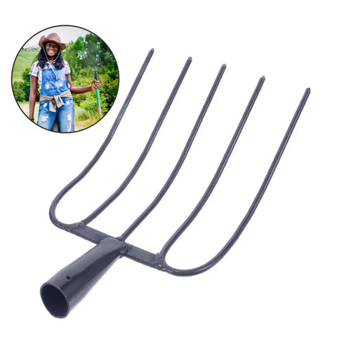 Multi Functional Iron Manure Fork For Maintenance And Garden Cleanup with durable metal tines, blue finish, ideal for farm use.