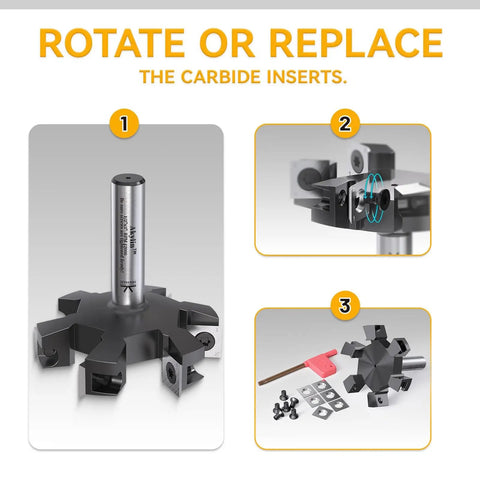 CNC Slab Flattening Router Bit Half Inch Shank 3 Inch Cutting Diameter Heavy Duty Surfacing Bit With Six Wing Carbide Inserts