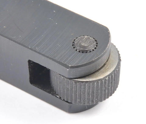 Close-up of Single Knurling Tool For Lathe 5 X 3/4 X 3/4 Inches with knurl wheel, black oxide finish, steel holder.