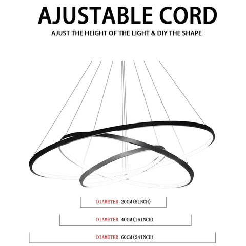 Dope Three Ring Pendant Chandelier For Living Room And Dining Room Modern Circle Ceiling Light with adjustable cords and sizes 20 40 60 cm