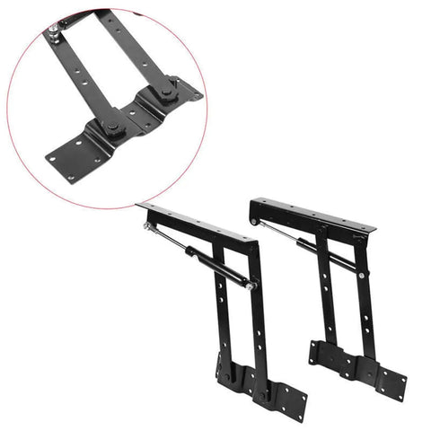 2 Liftable Coffee Table Hinges With Silent Hydraulic Buffer, Heavy Duty Steel Hardware For Top Lifting, black metal construction