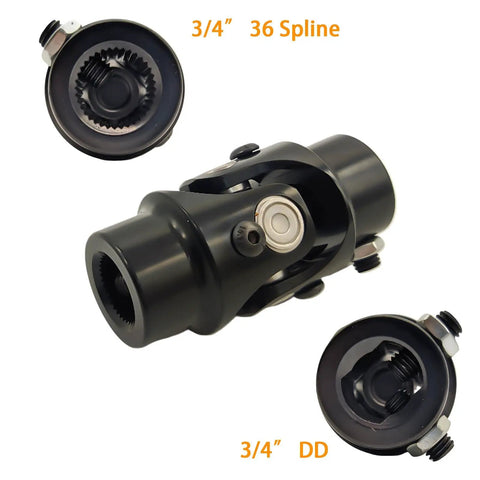 3/4 Inch 36 Spline X 3/4 Inch DD Steering Shaft U Joint Single Universal Joint Coupling, black, 3-1/4 Inch length, labeled ends
