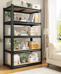 Beefy Five Tier Heavy Duty Metal Garage Shelving Unit With 1500 Lbs Capacity Adjustable Storage Rack in living room setting