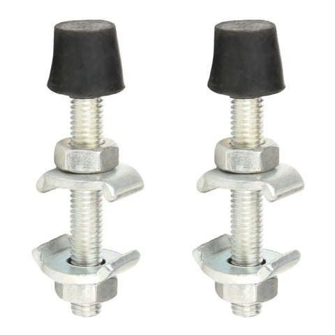 Six Pack M8x70mm Carbon Steel Toggle Clamp Screws With Rounded Spindle Tip For Stable Non Mar Clamping, Zinc Plated 70mm Long, Soft Rubber Pad For Woodworking And Metalworking Projects showing two screws