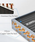 Close-up of Water To Air Heat Exchanger 16x16 With 1 Inch Copper Ports featuring 12 aluminum fins and 80,000 Btu capacity