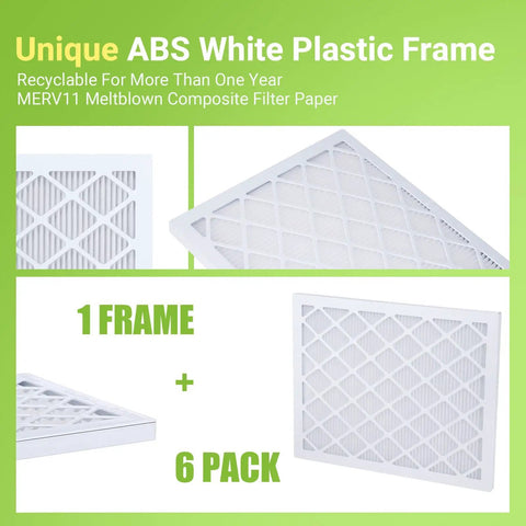 Six Pack 16x20x1 Air Filter MERV 11 MPR 1000 With Durable ABS White Frame Easy To Install Captures Dust And Allergens
