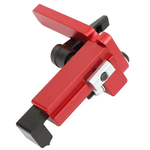 Premium Alloy Steel Miter Track Stop For Type 75 T Track Jigs, red design, precise length limiter for woodworking.