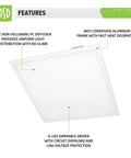 2x2 LED Flat Panel Light Edge Lit Dimmable 27W 3607 Lumens 4000K Bright White Drop Ceiling Office Lighting Recessed Troffer UL DLC Certified 4 Pack Energy Efficient with non-yellowing PC diffuser and anti-corrosion aluminum frame.