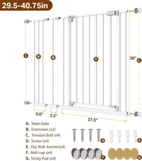 Diagram of Extra Tall Walk Through Baby Gate For Stairs And Doorways 29 To 39.6 Inches Adjustable Width And 36 Inch Height No Drill
