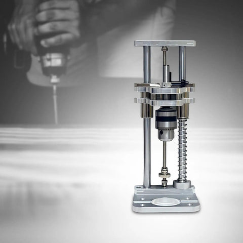 Vertical Drill Guide Attachment For Precise Drilling, pro-grade steel frame with aluminum plate, displayed upright on a surface